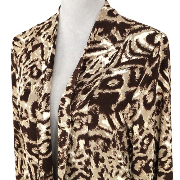 Chicos Travelers Jacket 1 Womens Medium 8 Animal Print Beige Brown Stretch Knit - Picture 8 of 15